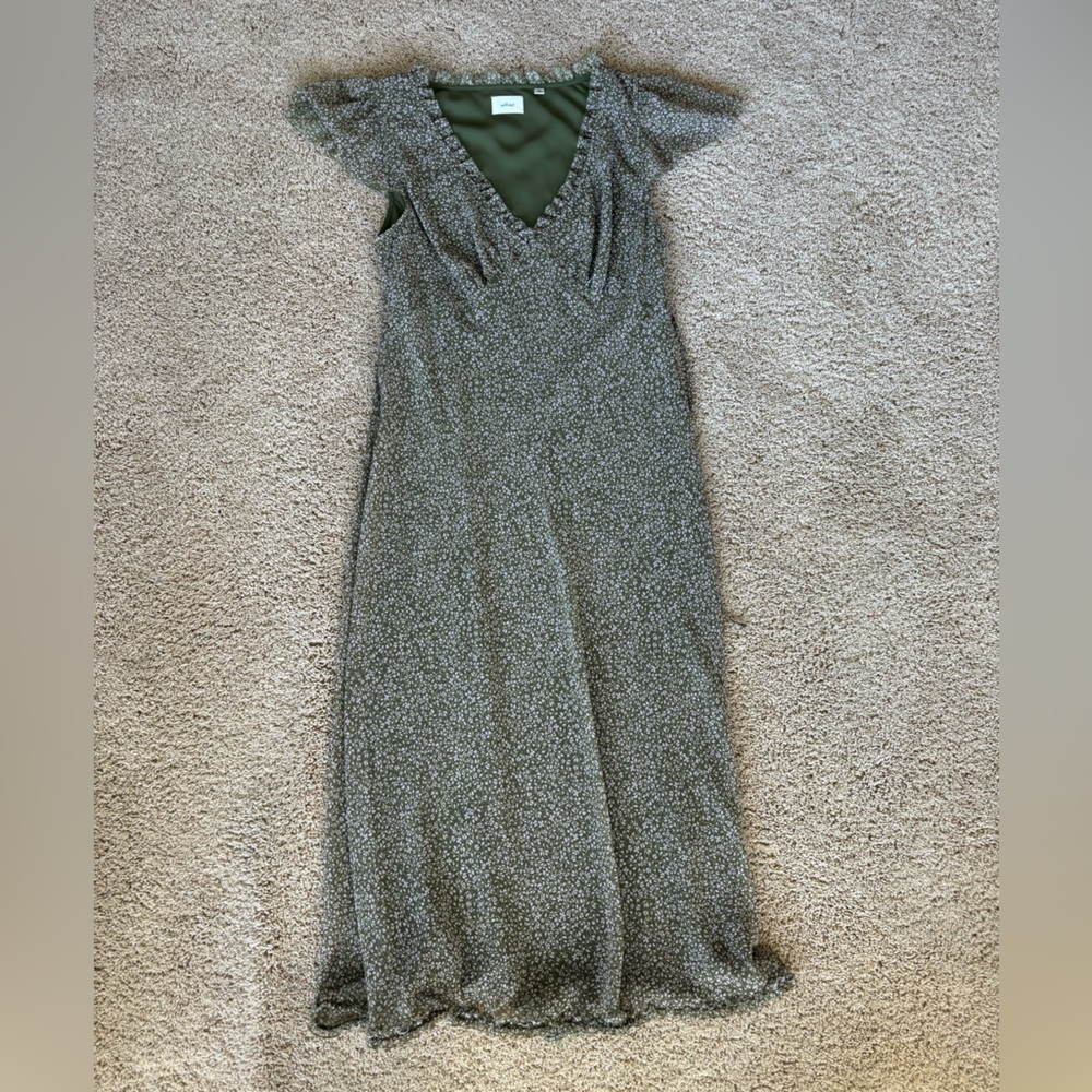 Aritzia Olive Green Floral Midi Dress